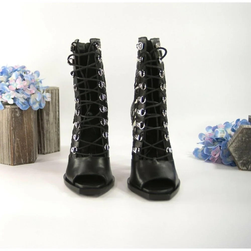 Balmain Floral Tooled Leather Lace Up Boots 37 - Picture 6 of 11